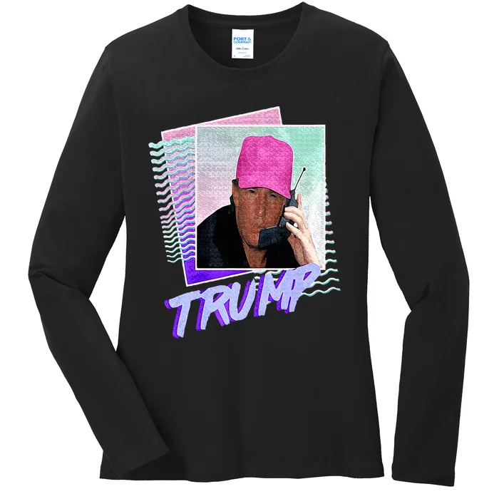 Funny Trump Pink Cap Making Phone Call Trump Lovers Ladies Long Sleeve Shirt