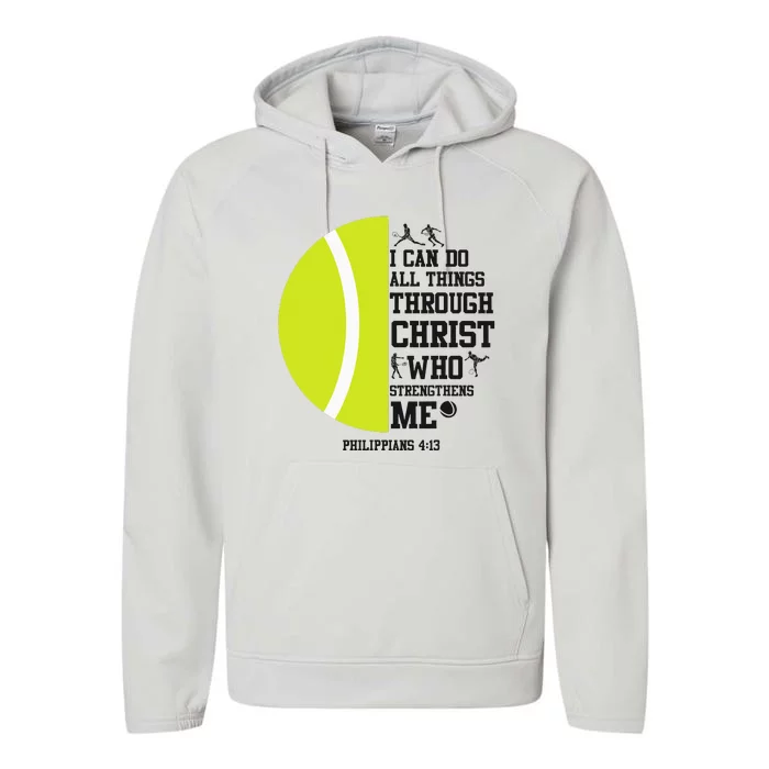 Funny Tennis Player Racket I Can Do All The Things Through Performance Fleece Hoodie