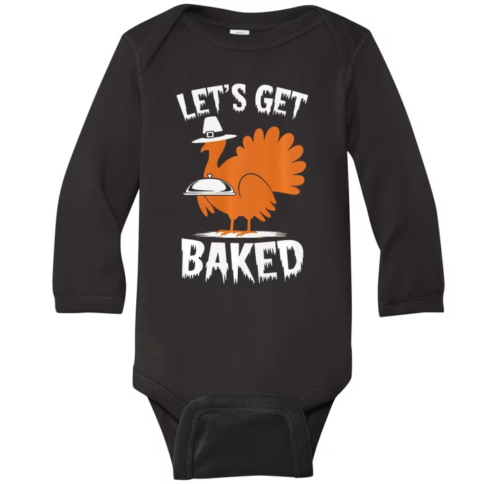 Funny Thanksgiving Pilgrim Turkey Marijuana Humor Design Baby Long Sleeve Bodysuit