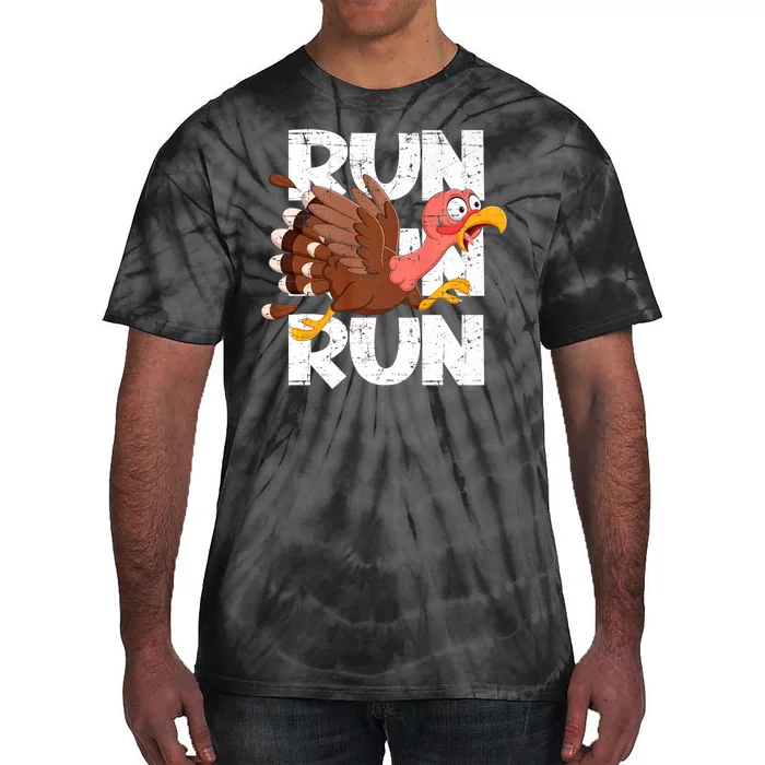 Funny Turkey Pilgrim Thanksgiving Day Running Turkey Trot Tie-Dye T-Shirt