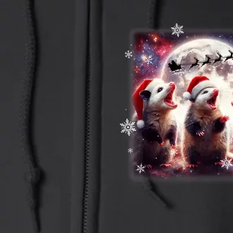 Funny Three Possum Moon Christmas Opossum Santa Hat Full Zip Hoodie