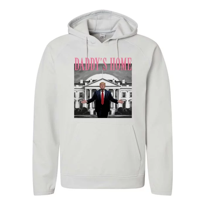 Funny Trump Pink Daddys Home  Trump 2024 Performance Fleece Hoodie