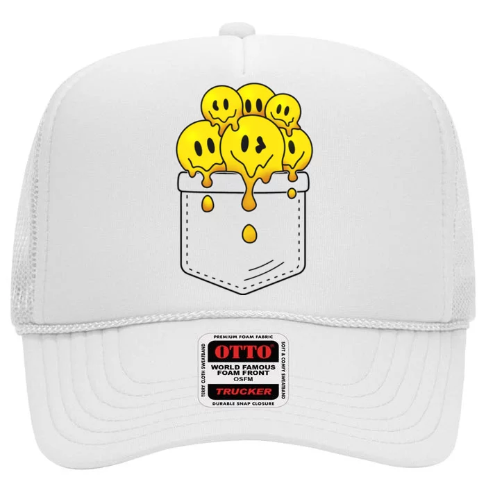 Funny Trippy Pocket Full Of Smiles High Crown Mesh Trucker Hat