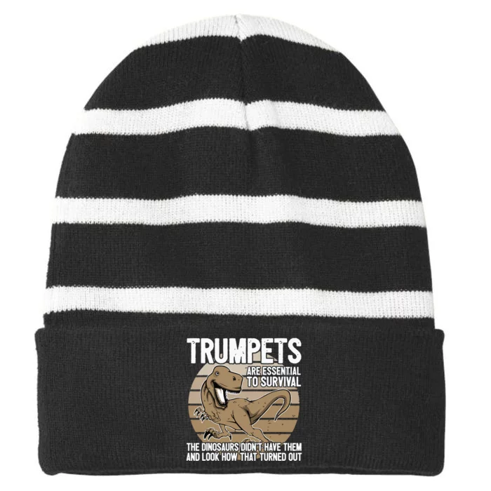 Funny Trumpet Player Saying Dinosaur Trumpets Are Essential Striped Beanie with Solid Band