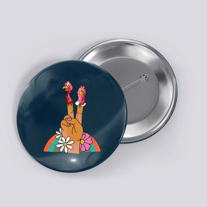 Funny Thanksgiving Peace Sign Turkey Retro Vintage Button