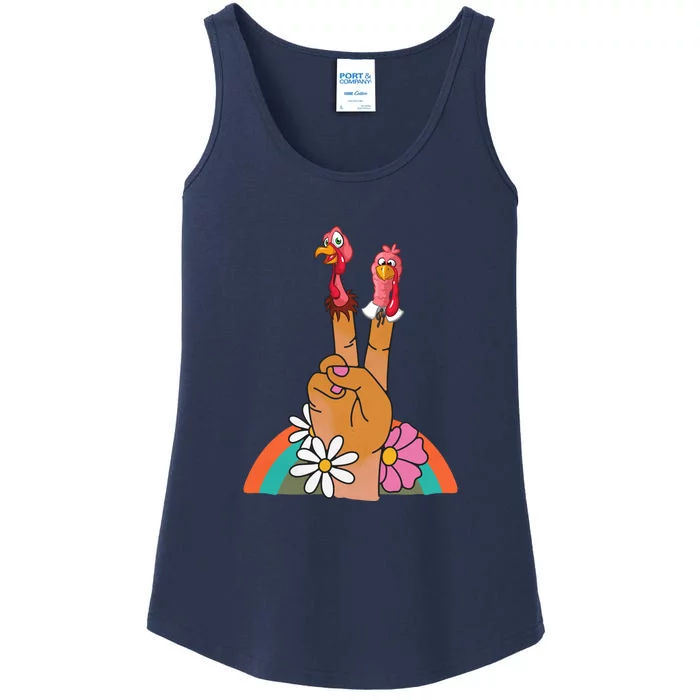 Funny Thanksgiving Peace Sign Turkey Retro Vintage Ladies Essential Tank