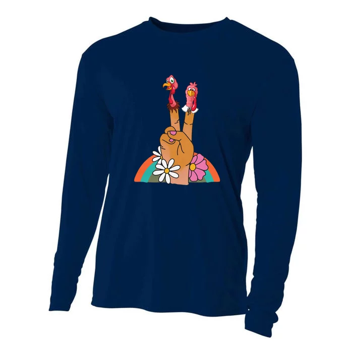 Funny Thanksgiving Peace Sign Turkey Retro Vintage Cooling Performance Long Sleeve Crew