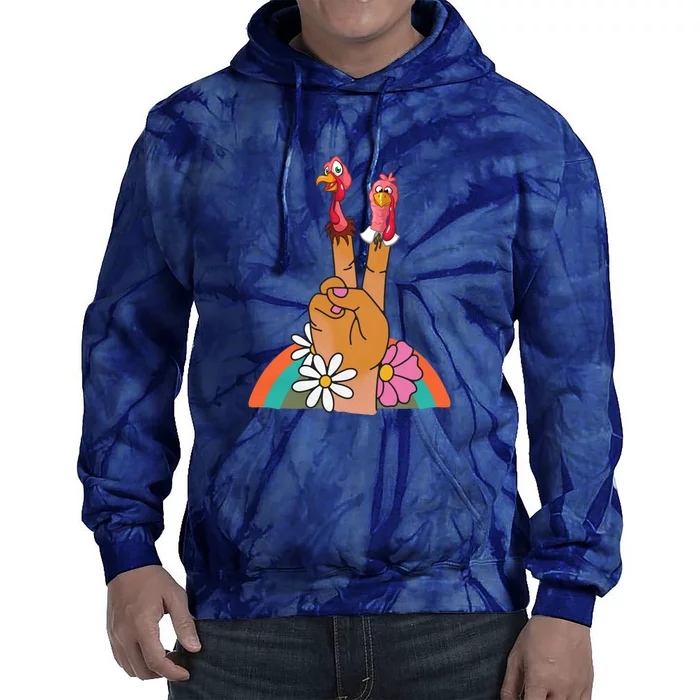 Funny Thanksgiving Peace Sign Turkey Retro Vintage Tie Dye Hoodie