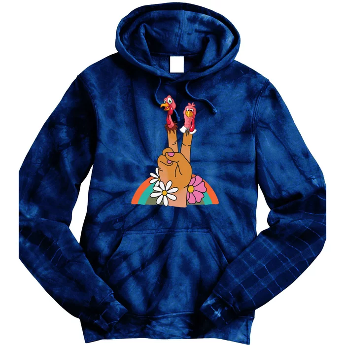 Funny Thanksgiving Peace Sign Turkey Retro Vintage Tie Dye Hoodie