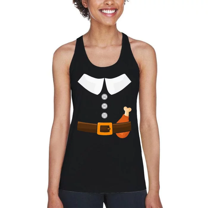 Funny Thanksgiving Pilgrim Costume With Turkey Leg Women's Racerback Tank