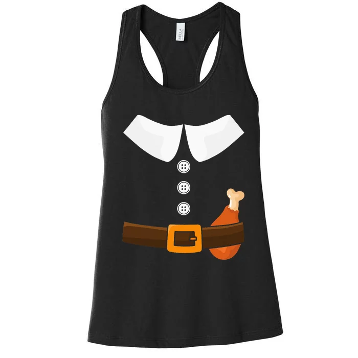 Funny Thanksgiving Pilgrim Costume With Turkey Leg Women's Racerback Tank