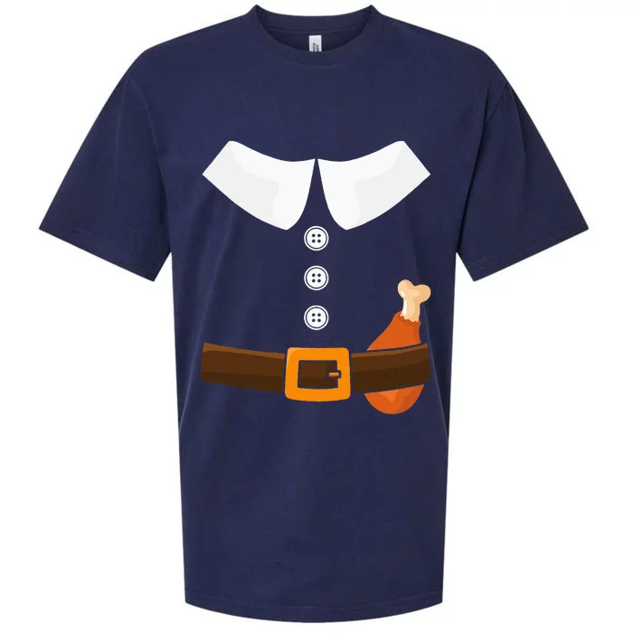 Funny Thanksgiving Pilgrim Costume With Turkey Leg Sueded Cloud Jersey T-Shirt