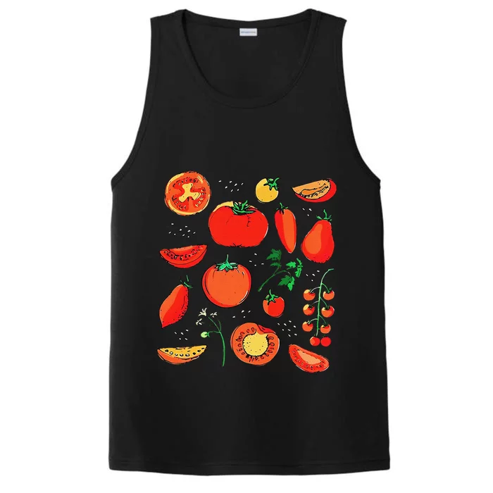 Funny Tomato Pun Hand Draw Tomatoes Watercolor Summer Foodie Performance Tank