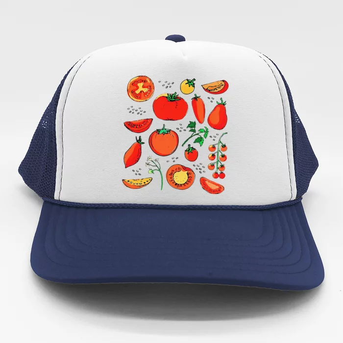 Funny Tomato Pun Hand Draw Tomatoes Watercolor Summer Foodie Trucker Hat