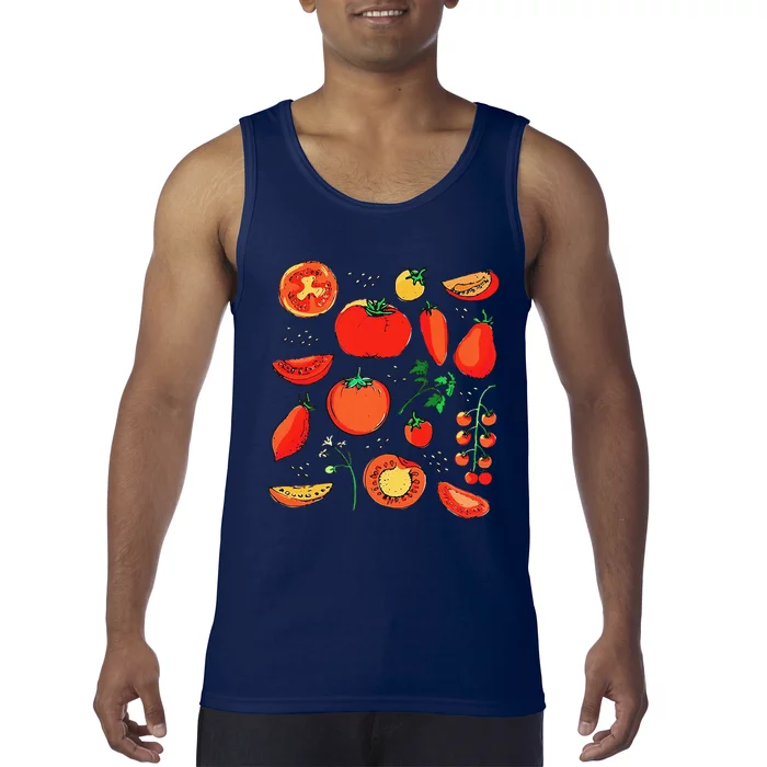 Funny Tomato Pun Hand Draw Tomatoes Watercolor Summer Foodie Tank Top