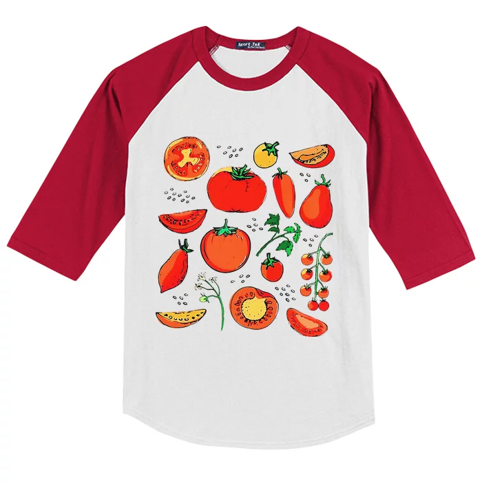 Funny Tomato Pun Hand Draw Tomatoes Watercolor Summer Foodie Kids Colorblock Raglan Jersey