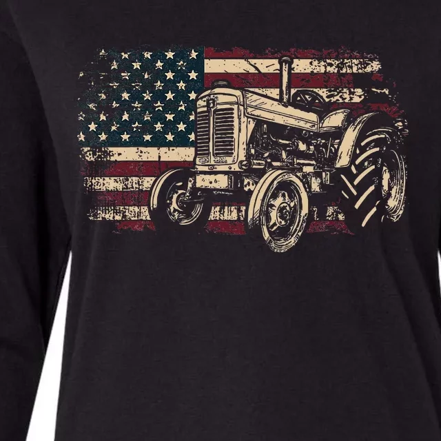 Farm Tractor Proud Farmer Patriotic American Flag Tractor Womens Cotton Relaxed Long Sleeve T-Shirt