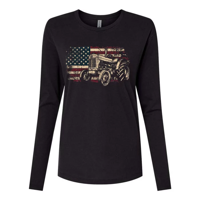 Farm Tractor Proud Farmer Patriotic American Flag Tractor Womens Cotton Relaxed Long Sleeve T-Shirt