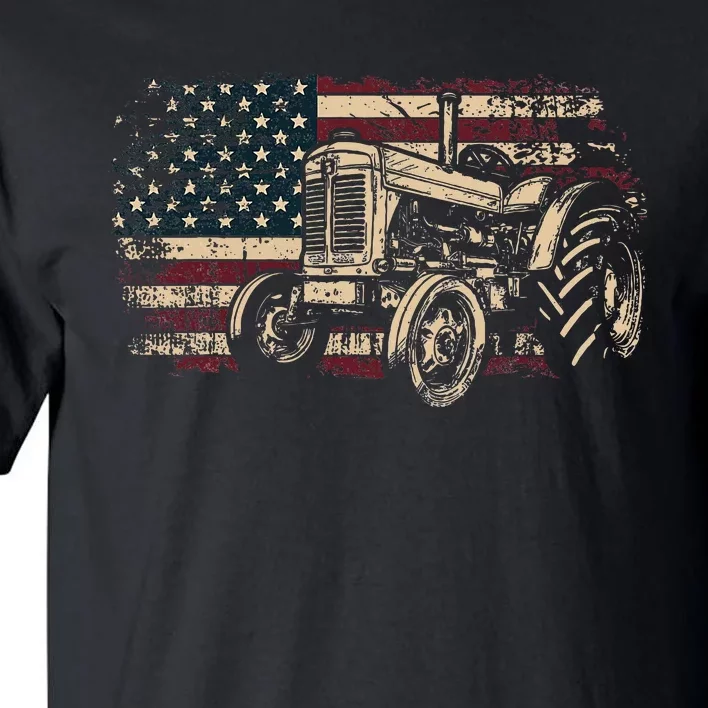 Farm Tractor Proud Farmer Patriotic American Flag Tractor Tall T-Shirt