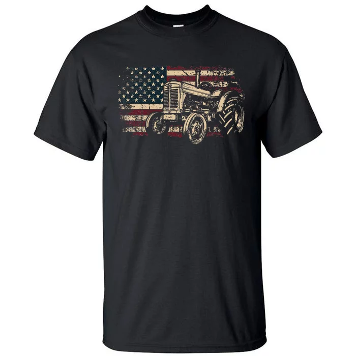 Farm Tractor Proud Farmer Patriotic American Flag Tractor Tall T-Shirt