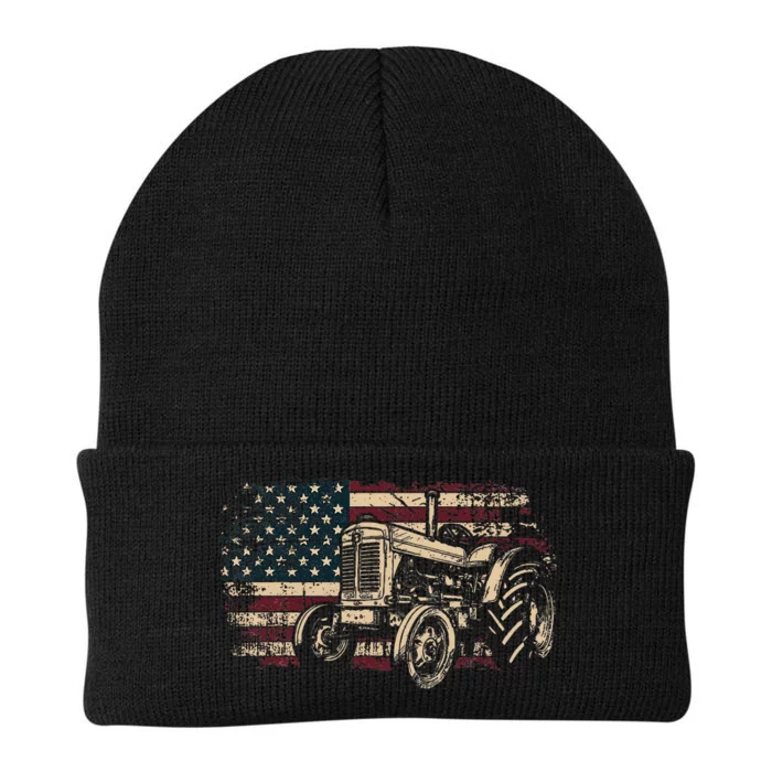 Farm Tractor Proud Farmer Patriotic American Flag Tractor Knit Cap Winter Beanie