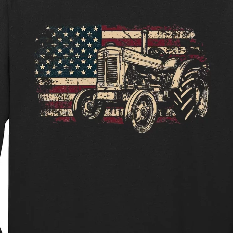 Farm Tractor Proud Farmer Patriotic American Flag Tractor Tall Long Sleeve T-Shirt