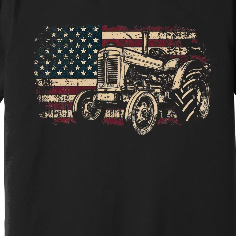 Farm Tractor Proud Farmer Patriotic American Flag Tractor Premium T-Shirt