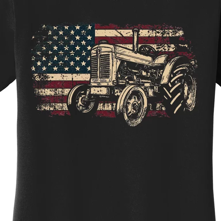 Farm Tractor Proud Farmer Patriotic American Flag Tractor Women's T-Shirt