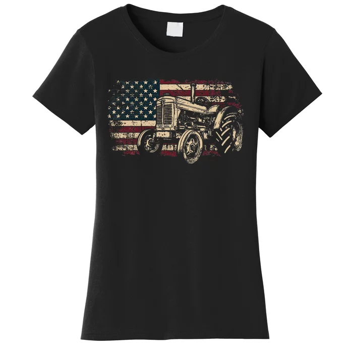 Farm Tractor Proud Farmer Patriotic American Flag Tractor Women's T-Shirt