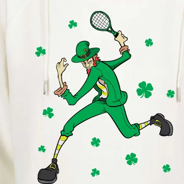 Funny Tennis Player Leprechaun St Patrick's Day Tennis Fan Gift Womens Funnel Neck Pullover Hood