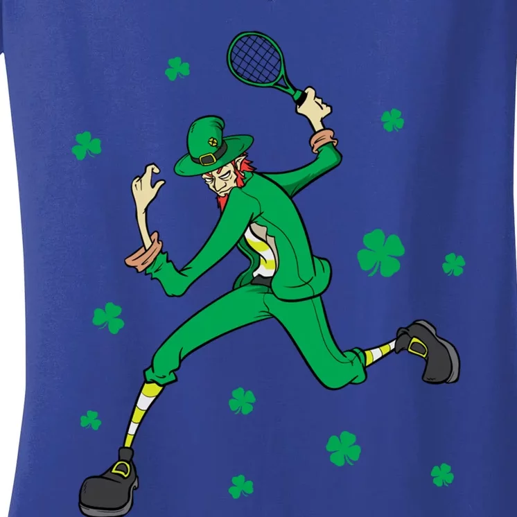 Funny Tennis Player Leprechaun St Patrick's Day Tennis Fan Gift Women's V-Neck T-Shirt