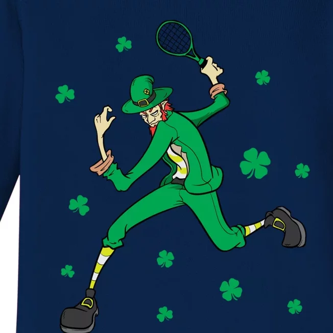 Funny Tennis Player Leprechaun St Patrick's Day Tennis Fan Gift Baby Long Sleeve Bodysuit