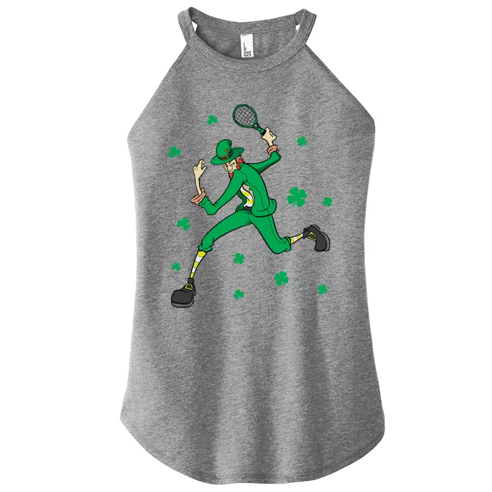 Funny Tennis Player Leprechaun St Patrick's Day Tennis Fan Gift Women’s Perfect Tri Rocker Tank