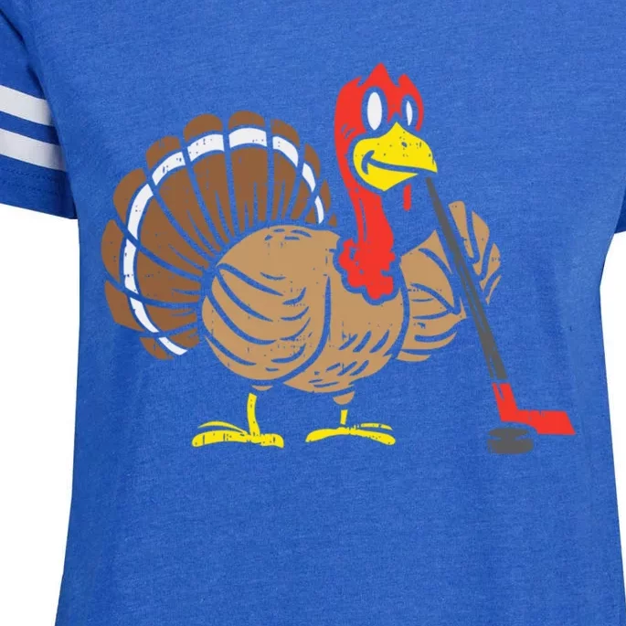 Funny Turkey Playing Hockey Thanksgiving For Hockey Lovers Meaningful Gift Enza Ladies Jersey Football T-Shirt