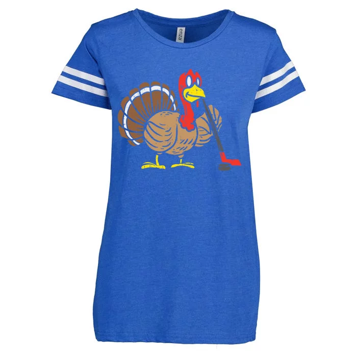 Funny Turkey Playing Hockey Thanksgiving For Hockey Lovers Meaningful Gift Enza Ladies Jersey Football T-Shirt