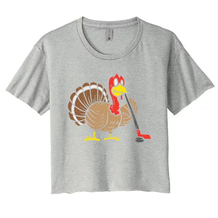 Funny Turkey Playing Hockey Thanksgiving For Hockey Lovers Meaningful Gift Women's Crop Top Tee