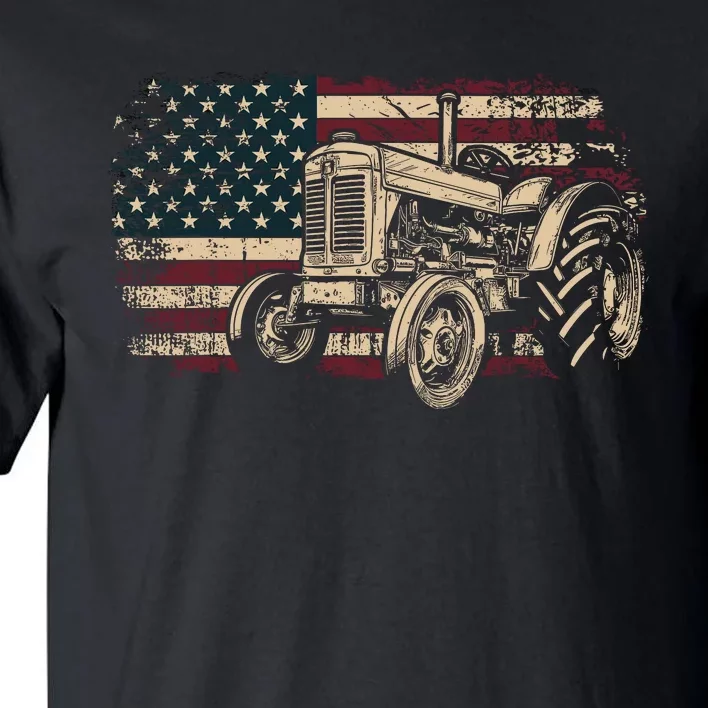 Farm Tractor Proud Farmer Patriotic American Flag Tractor Tall T-Shirt