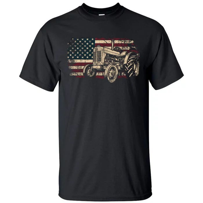 Farm Tractor Proud Farmer Patriotic American Flag Tractor Tall T-Shirt