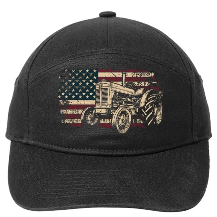 Farm Tractor Proud Farmer Patriotic American Flag Tractor 7-Panel Snapback Hat