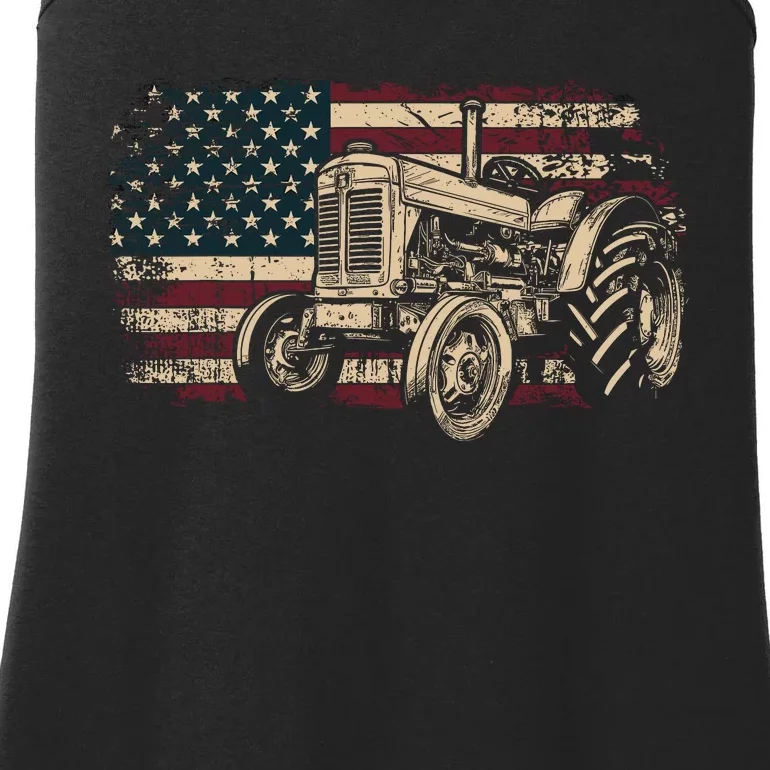 Farm Tractor Proud Farmer Patriotic American Flag Tractor Ladies Essential Tank