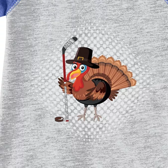 Funny Turkey Playing Ice Hockey Thanksgiving Gift Infant Baby Jersey Bodysuit