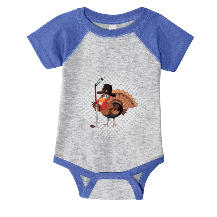 Funny Turkey Playing Ice Hockey Thanksgiving Gift Infant Baby Jersey Bodysuit