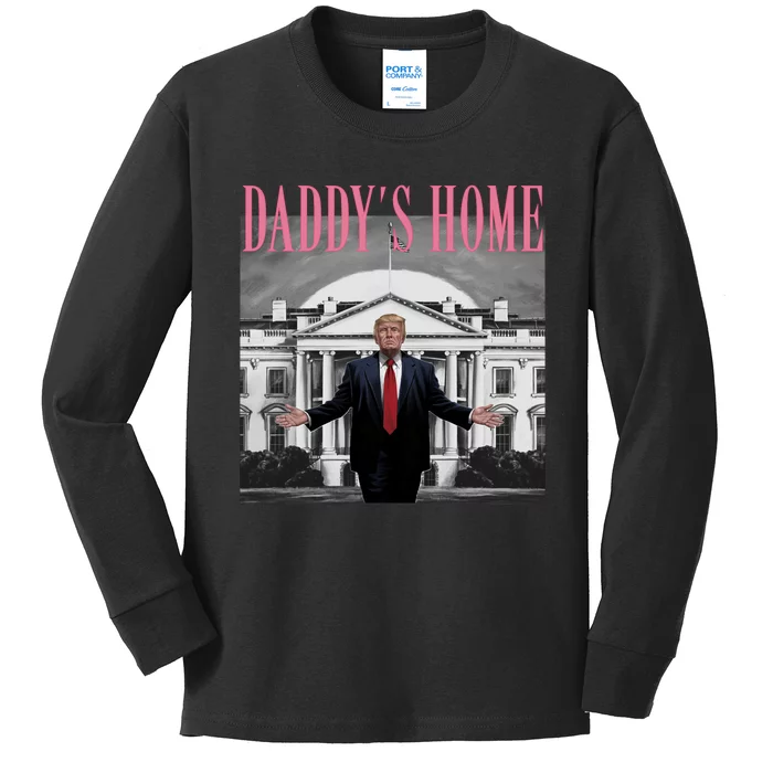 Funny Trump Pink Daddys Home  Trump 2024 Kids Long Sleeve Shirt