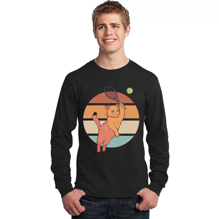 Funny Tennis Racket Cat Playing Tennis Tall Long Sleeve T-Shirt