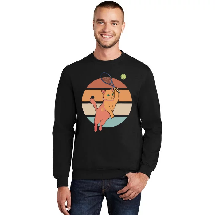 Funny Tennis Racket Cat Playing Tennis Tall Sweatshirt