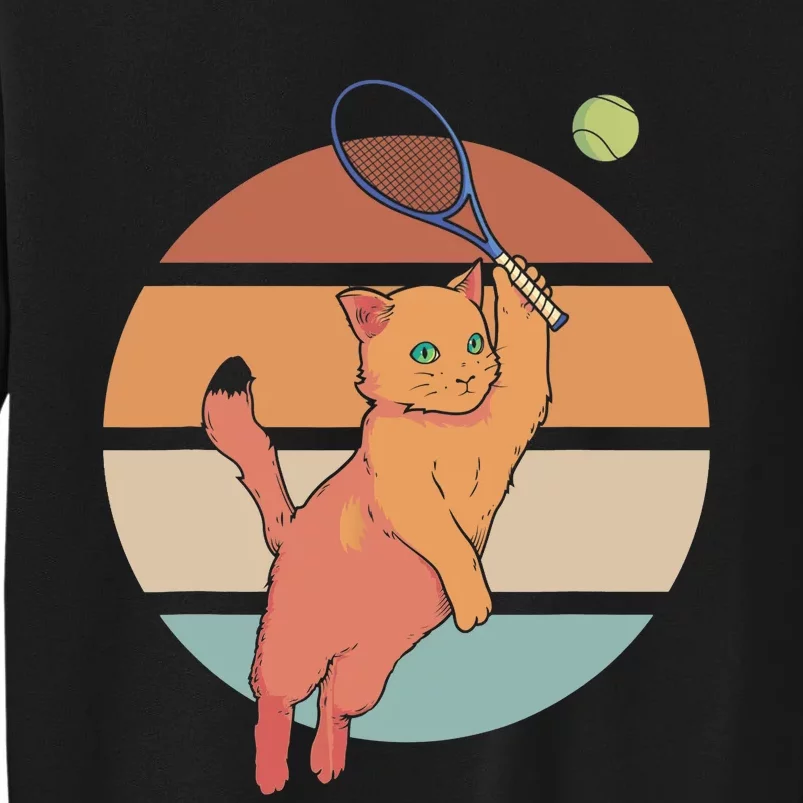 Funny Tennis Racket Cat Playing Tennis Tall Sweatshirt