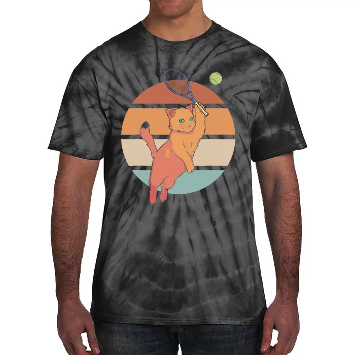 Funny Tennis Racket Cat Playing Tennis Tie-Dye T-Shirt