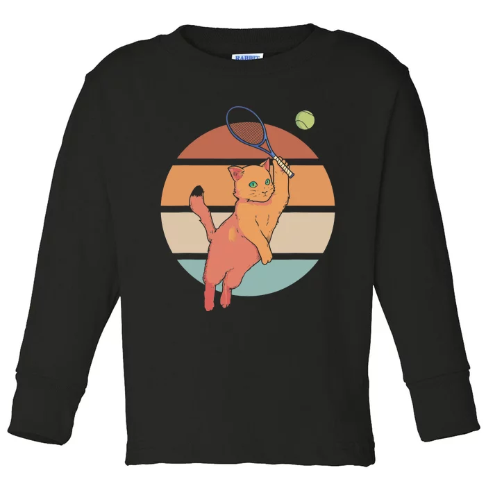 Funny Tennis Racket Cat Playing Tennis Toddler Long Sleeve Shirt