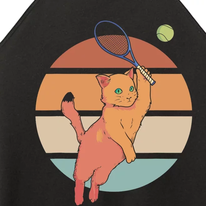 Funny Tennis Racket Cat Playing Tennis Women’s Perfect Tri Rocker Tank