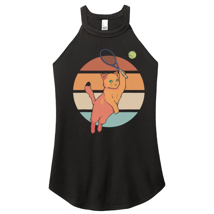 Funny Tennis Racket Cat Playing Tennis Women’s Perfect Tri Rocker Tank